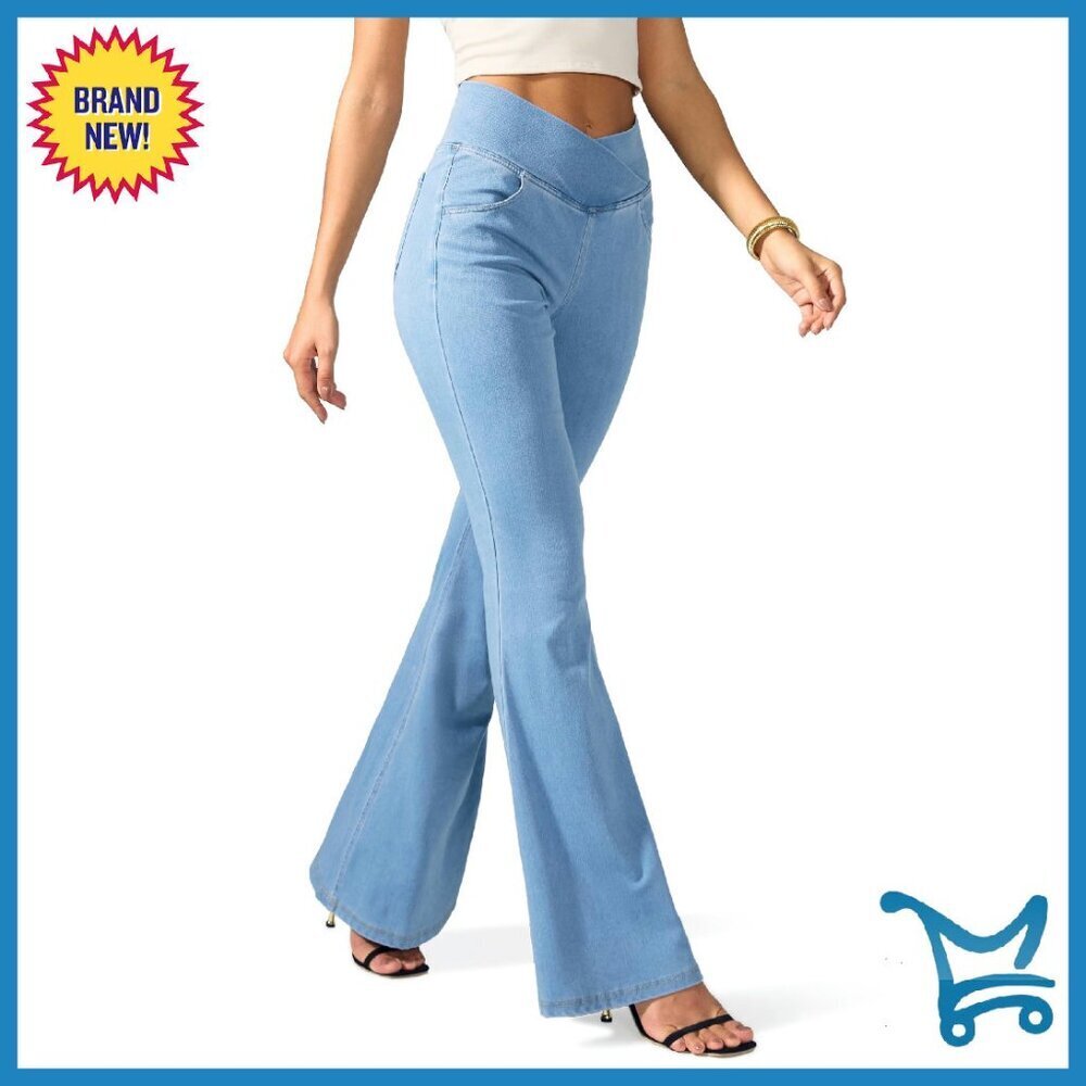 High Waisted Flare Jeans Stretchy Bell Bottom Yoga Pants with Pockets